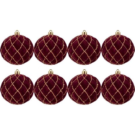 Set 8 Palline Natale Velluto bordeaux 6 cm con Ricami Dorati per Albero di natale ghirlande decorazioni casa e lavoro addobbi sfere bordo' particolari ed eleganti (1/5)