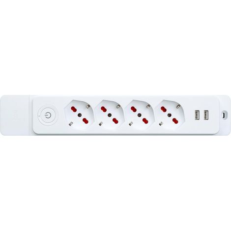 ROSI 4-fach Steckdosenleiste mit 2 x 3,4A USB-Ports, Schuko 10/16A, ohne Kabel