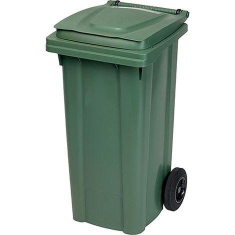 Pattumiera con ruote verde 120 litri bidone per raccolta differenziata carrellato da pub bar ristoranti giardino casa (1/5)