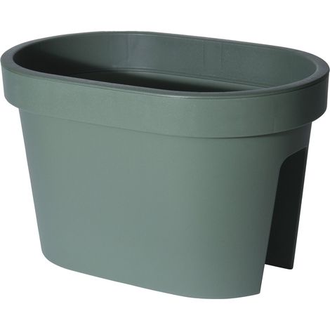 Balkon Geländer Blumentopf oval - waldgrün / 40 cm - Geländer Pflanztopf Blumenkasten zum Einhängen - Blumen Pflanz Kasten Topf zum Hängen