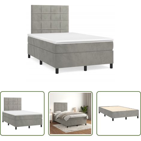 Samtbett - Boxspringbett mit Matratze Hellgrau 120x190 cm Samt (1/5)