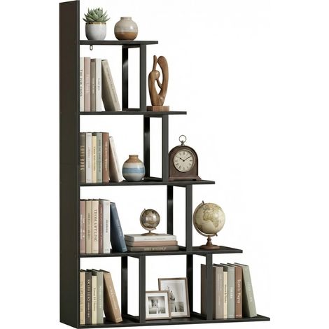 Étagère bibliothèque séparateur de pièce style industriel en escalier 5 étagères 102 x 30 x 160 cm coloris noir