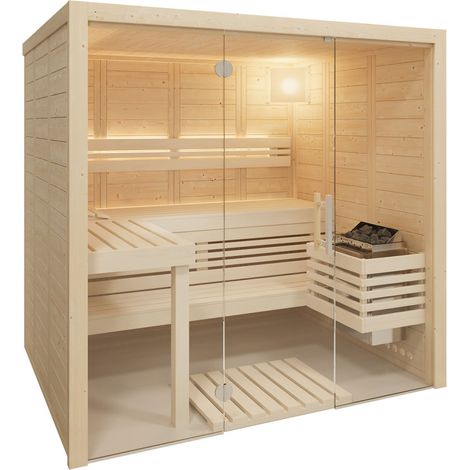 Infraworld Solido Glas Massivholzsauna aus nordischer Fichte 210x167x202cm