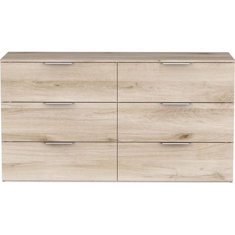 Commode meuble de rangement 6 tiroirs couleur chêne - Largeur 151,3 x Profondeur 41,2 x Hauteur 81,1 cm (1/5)