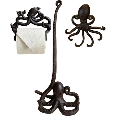 Cast Iron Octopus Wall Dispenser, Floor Loo Roll Holder & Wall Hook (1/5)