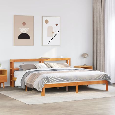 Bed Frame without Mattress Wax Brown 180x200 cm Super King Solid Wood Pine vidaXL (1/5)