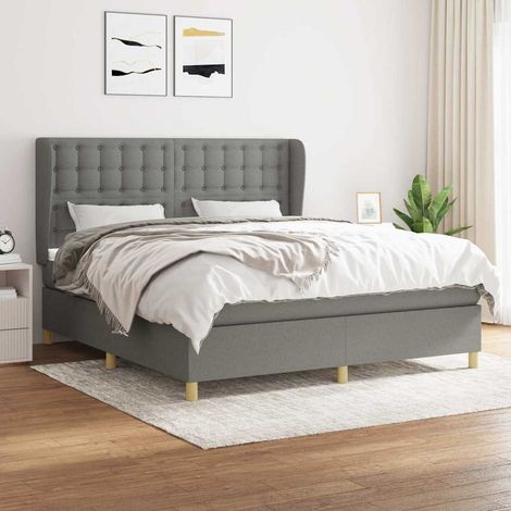 Cama box spring con colchón tela gris oscuro 180x200 cm (1/5)