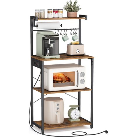 VASAGLE Scaffale da Cucina con Presa Elettrica, Bar Caffèa 4 Ripiani con Uno Regolabile, Supporto per Microonde, Porta Carta da Cucina, 40 x 60 x 140 cm, Rovere Dorato e Bianco Nuvola KKS014Y02 (1/5)