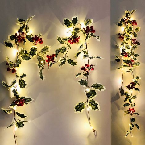Guirlande De Noël - Guirlande En Rotin Avec Lumières Led - 200 Cm - Baies Rouges Et Feuilles - Pour Intérieur Cheminée Chambre Jardin (1/5)