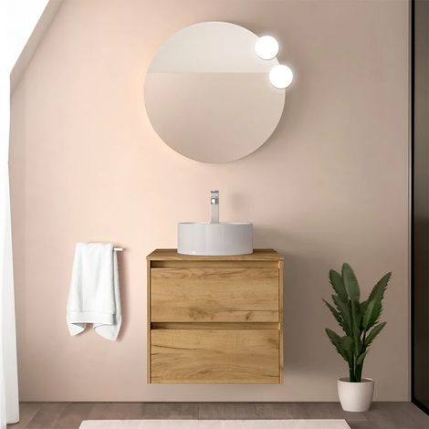 Mobile bagno sospeso 70 cm rovere africa con top e specchio Gaya (1/5)