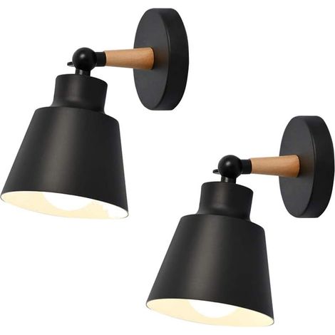 2-pack adjustable vintage industrial metal wall lights with E27 socket for indoor use (black) (1/5)
