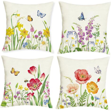 Fundas de cojín de 45x45 cm, juego de 4, fundas decorativas de terciopelo suave con estampado floral, para sofá, cama, silla, jardín, decoración del hogar, sala de estar, dormitorio.
