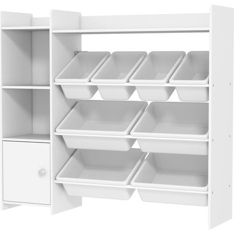 Meuble rangement enfant 3 à 8 ans, rangement jouets enfant avec 8 bacs amovibles, étagères de rangement, placard, blanc (1/5)