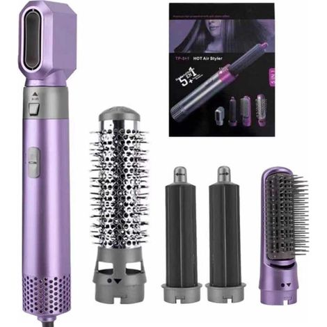 Sèche-cheveux violet 5 en 1 (version améliorée) 5 watts/minute, conforme aux normes européennes, comprend un fer à boucl (1/5)