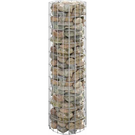 Poteau à gabion circulaire en acier galvanisé Ø30x100 cm – Maille 10x5 cm, épaisseur 3,5 mm, couleur argentée – Cage à pierres décorative pour jardin et terrasse (1/5)