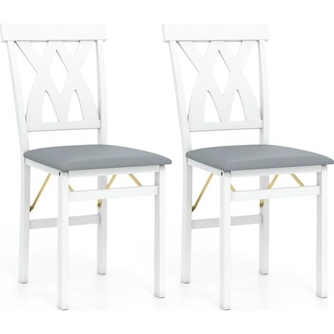 COSTWAY Set di 2 Sedie Pieghevoli, Sedie Ergonomiche di Gomma Senza Braccioli con Struttura in Legno di Gomma, Seduta Pieghevole da Pranzo con Schienale Curvo per Ristorante, Portata 150 kg (Bianco) (1/5)