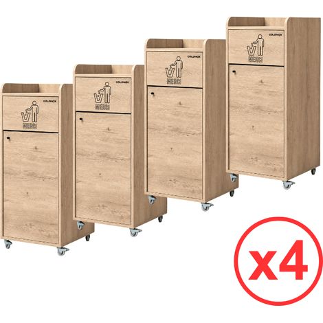 Lot de 4 Poubelles snack "MERCI" en bois Chêne clair 100 Litres PREMIUM - GOLDINOX (1/4)