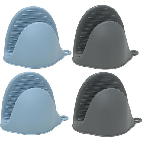 Lot de 2 mini gants de cuisine en silicone épais résistants à la chaleur pour la cuisson, le barbecue - Compatibles avec double manique (gris foncé, bleu clair) (1/5)