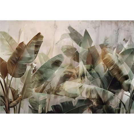 Papier peint mural feuilles béton jungle intissé grand format design intérieur salon chambre pas cher 150x105 cm (1/5)