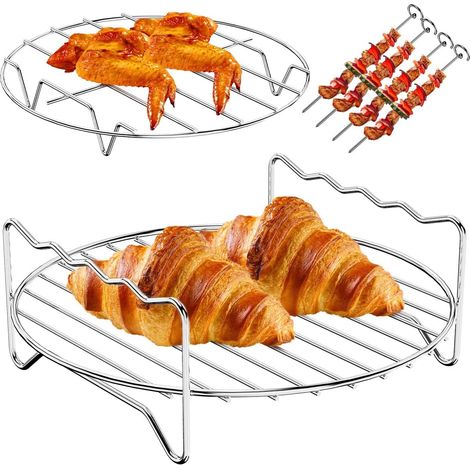 Lot de 2 grilles pour friteuse à air chaud de 20 cm (8 pouces), accessoires XL avec 4 barres de cuisson, compatibles avec la plupart des friteuses à air chaud de 5,3 à 5,8 litres. (1/5)