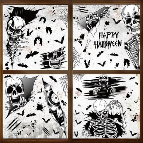 Autocollants de fenêtre - Halloween - Crâne d'Halloween 02 - PVC - Décoration intérieure - Mixte (1/4)