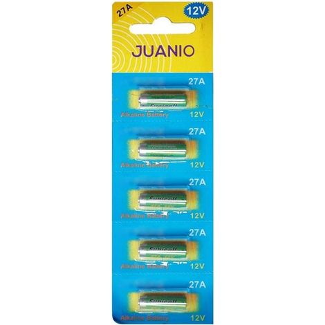 Lot de 5 Piles Alcaline 12V type 27A compatibles A27/A27BP/A27S/AG27/GP27/GP27A/L828/MN27/R27A- Juanio - (1/2)