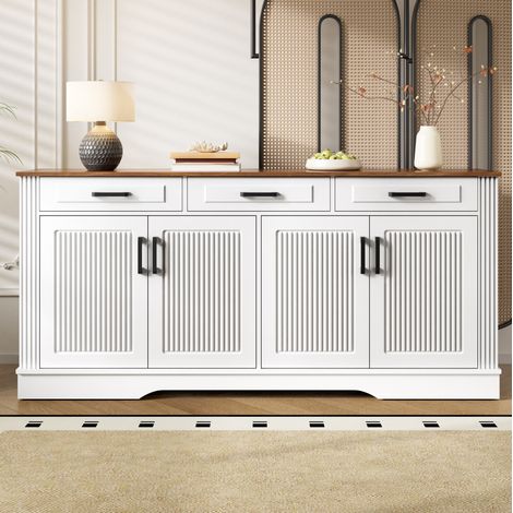 Credenza 160 x 40 x 75 cm con 3 cassetti, 4 ante, MDF bianco OKMYHOME (1/5)