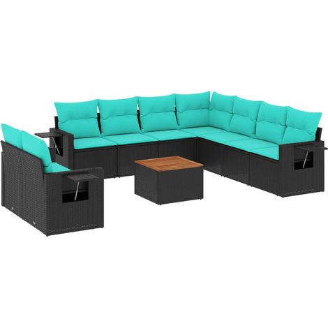 Maison Exclusive - 10-teiliges Gartensofa-Set mit Kissen, schwarz (1/5)