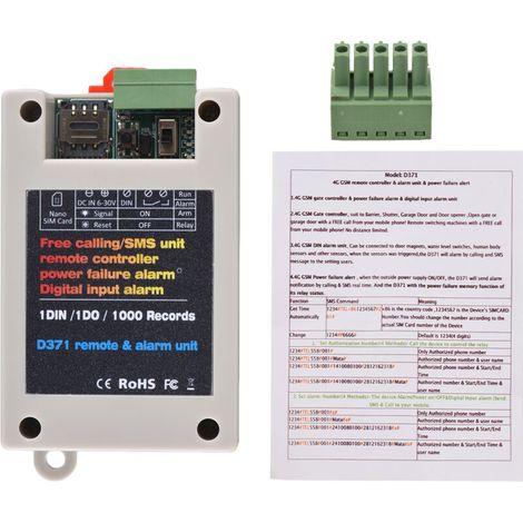 Relè apri cancello GSM, telecomando 2G, chiamata telefonica, SMS, allarme interruzione di corrente, ingresso per recinzioni, tapparelle, porte da garage, con slot SIM, da 9V a 36V CC. (1/5)