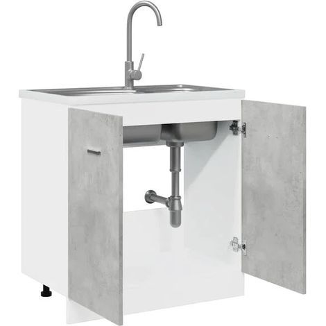 Meuble de Salle de Bain 80 cm avec Vasque Intégrée, Style Industriel Béton Gris, Bois d'Ingénierie, Rangement sous Vasque, 81,5 x 46 x 80 cm (1/5)