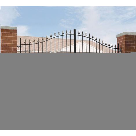 Corfe Premium Spear Top Tall Bow Top Double Estate Gate - Steel - Fits Gap 3353 mm x 2083 mm High - Electro Galv./Black