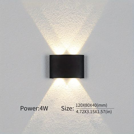 (Lumière naturelle - 4 W, sans capteur) Applique murale LED étanche IP66 (éclairage vers le haut et vers le bas) pour intérieur et extérieur, idéale pour chambre, salon, couloir. (1/5)