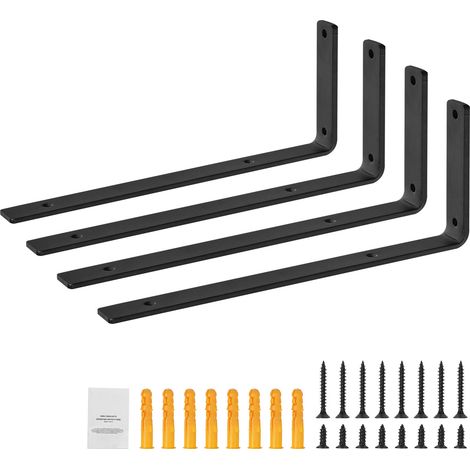 Mophorn Staffe per Mensole, 256 x 155 mm, Staffe per Mensole Sospese per Carichi Pesanti, 4 Pezzi, Staffe per Mensole a Forma di L, Nere Opache Spesse 10 mm, Acciaio con Capacita di Carico di 72,6 kg