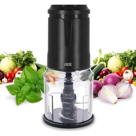Hachoir électrique cuisine Hachoir a viande, coupe-légumes et coupe-oignons Mixeur avec 4 lames tranchantes en acier inoxydable Multi-hachoir avec moteur puissant de 400 watts 500 ml (1/5)
