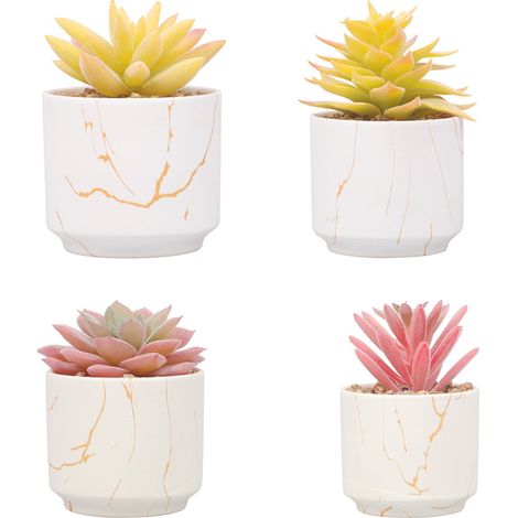 Pot De Fleur En Céramique Avec Plantes Artificielles Succulentes Pour Décoration Bureau Maison - Lot De 1 (1/5)