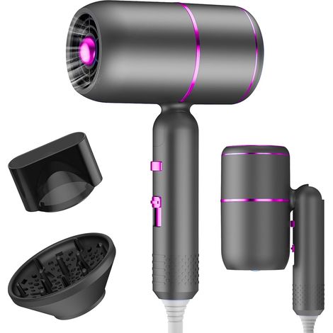 1 Sèche-cheveux Pliable, 2400W, Ionique, 3 Températures, 2 Vitesses, Air Froid, Diffuseur, Concentrateur, Voyage (1/5)