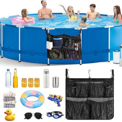 Aufbewahrungstasche für Poolspielzeug, Poolkorb mit 5 Fächern, faltbare Netztasche für Gartenpools und Poolzubehör, Schwarz (1/5)