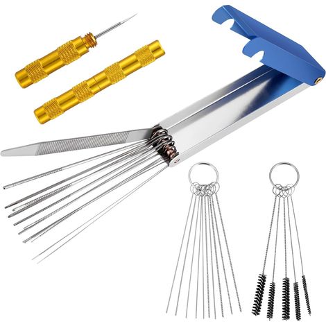 Kit de nettoyage de carburateur Dirt Carburator Cleaner Jet Clear Cleaner, comprenant 13 fils de nettoyage, 10 aiguilles de nettoyage, 5 brosses en nylon et 1 pic pointu pour pistolet à peinture de ca