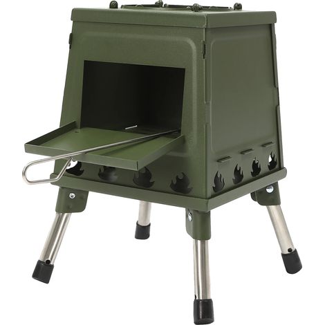 Poêle à bois, design portable, fonctionnalité multi-usage, vert (1/2)