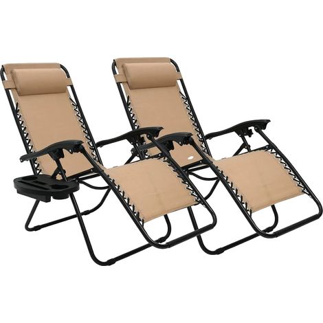 Sillón reclinable, posición regulable, diseño plegable, color beige, 2 unidades. (1/2)