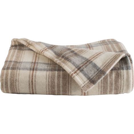 Couverture en laine tartan esprit montagne Taupe 180x240 cm (1/2)