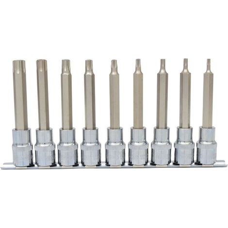 KS Tools 1/2 CHROMEplus Bit-Stecknuss-Satz TX, Bohrung, lang, 9-tlgTB20-TB60