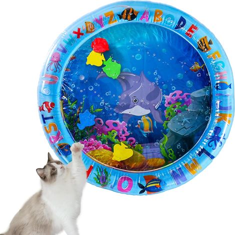 Alfombra de juegos inflable de verano para gatos y perros: alfombra sensorial de agua con forma de tiburón, refrescante e interactiva, resistente al calor. (1/5)