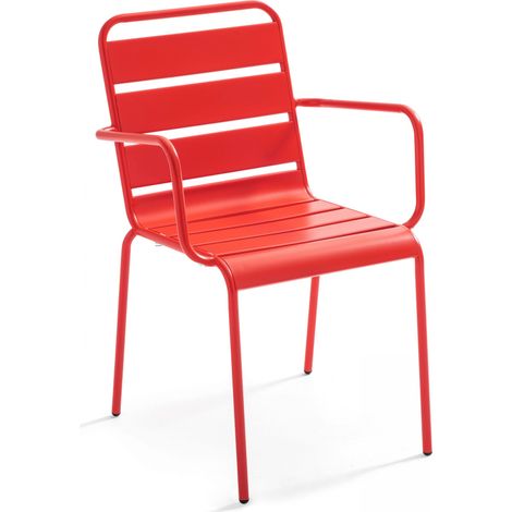 Oviala – Fauteuil de jardin en acier thermolaqué rouge – Accoudoirs confortables – Empilable – Protection époxy contre rouille et UV (1/7)