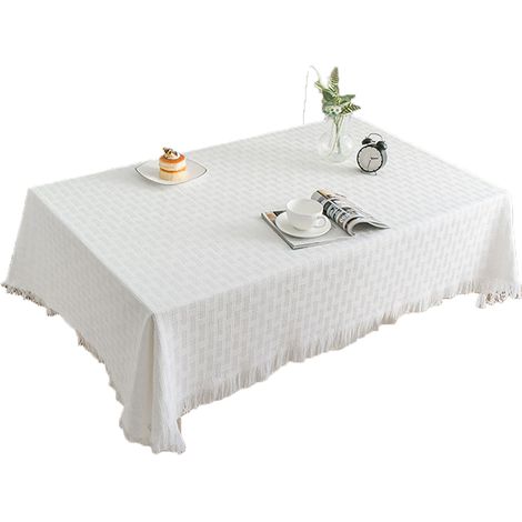 Tablecloth Coton Lin - Extérieur Résistant À La Poussière - Sans Plis - Avec Franges - Pour Buffet Et Réception - 1 Pièce (1/5)