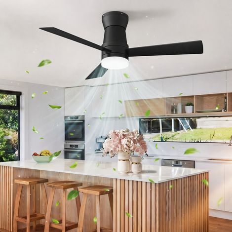 Ventilateur de plafond lumineux plafonnier - 3 pales - ultra silencieux - 6 vitesses - télécommande - éclairage LED trois températures de couleur - adapté salon chambre - Noir (1/5)