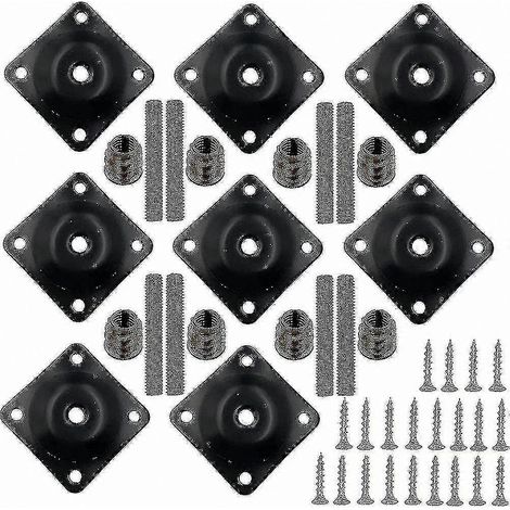 Plaques de fixation pour pieds de meubles, comprenant des boulons à crochet et des vis, 8 jeux, pour une installation facile. (1/5)