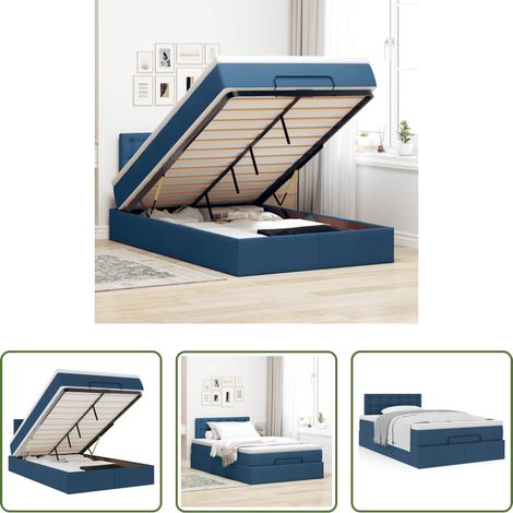 vidaXL Rangement sous le lit - Cadre de lit ottoman avec matelas bleu 120x190 cm tissu (1/5)