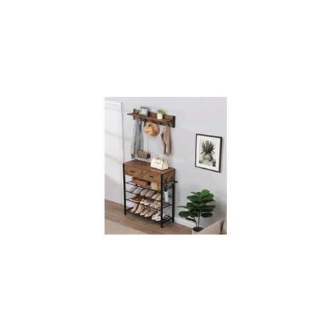 COSTWAY Set Appendiabiti con Scarpiera, Scarpiera a 5 Ripiani con Appendiabiti da Muro, Organizzatore per Scarpe con Ganci Cassetti e Mensole, per Ingresso Camera da Letto