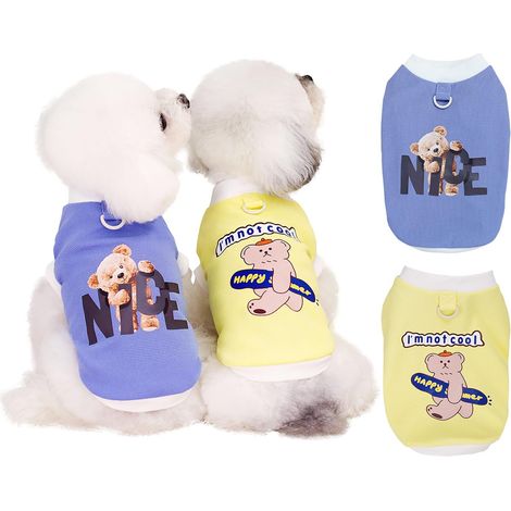 Lot de 2 t-shirts pour chiens avec boucles de laisse vêtements d'été légers et respirants pour chiots et petits chiens motif ours (1/5)